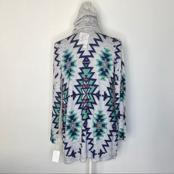 MOA MOA Womens USA Made Tribal Printed Lightweight Hooded Cardigan Sweater XS - Picture 2 of 6